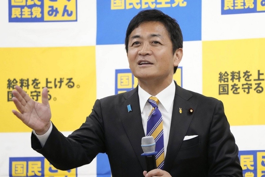 Ông Yuichiro Tamaki tham dự họp báo sau khi được bầu lại làm lãnh đạo đảng DPP đối lập Nhật Bản ở Tokyo, ngày 2/9. (Nguồn: Kyodo)