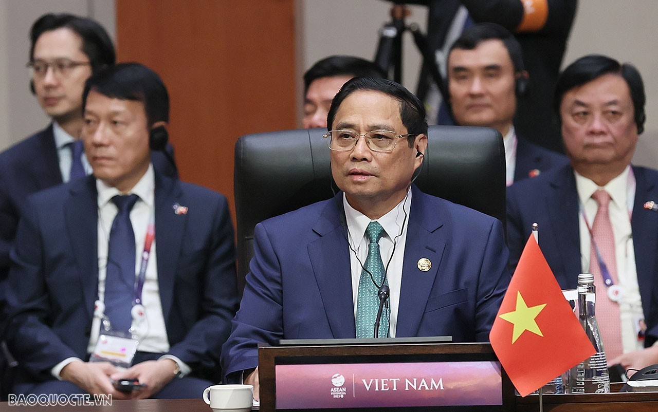 Sáng ngày 6/9, Thủ tướng Chính phủ Phạm Minh Chính đã cùng Lãnh đạo các nước dự các Hội nghị cấp cao ASEAN-Trung Quốc lần thứ 26. (Ảnh: Anh Sơn)