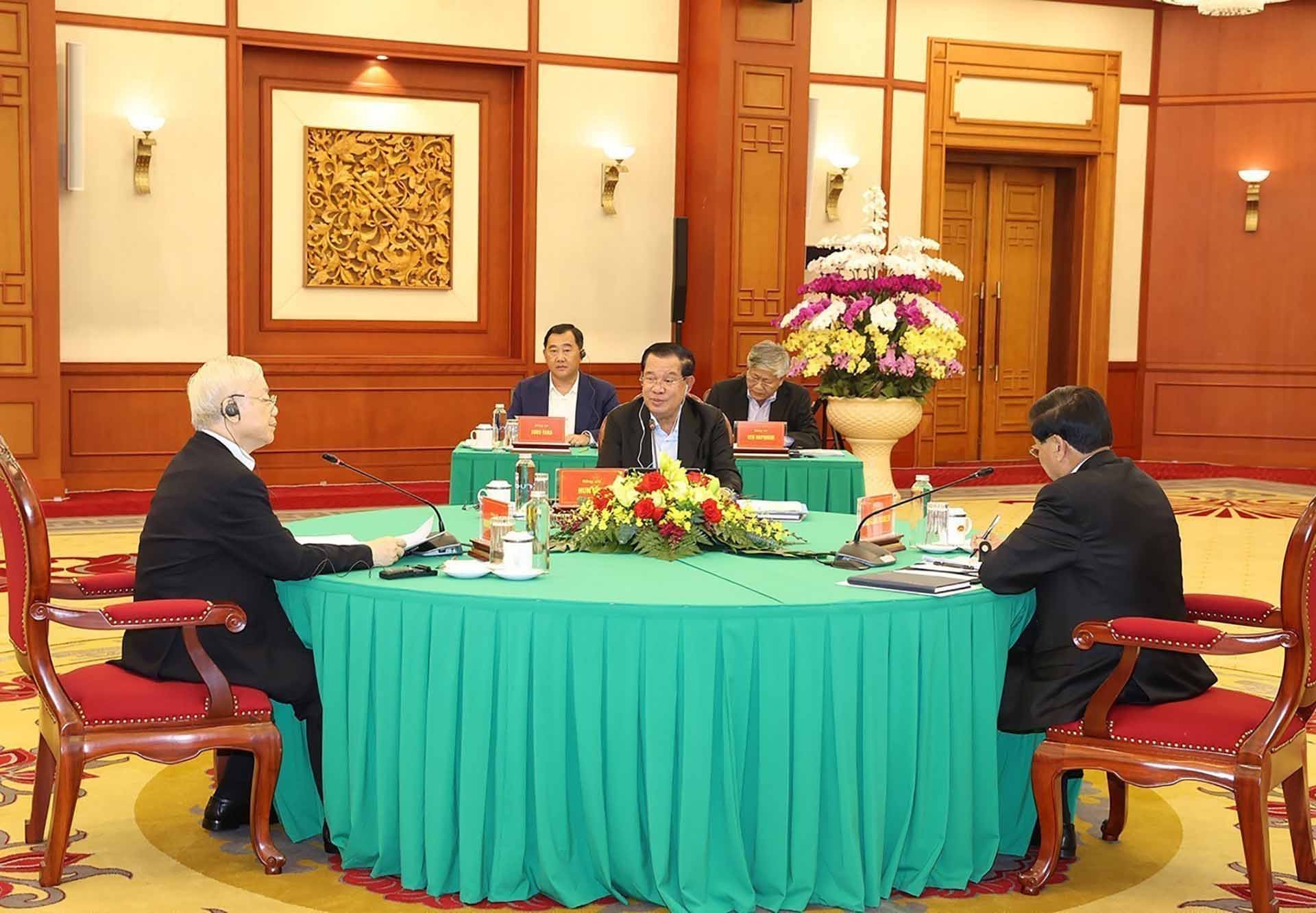 Chủ tịch Đảng Nhân dân Campuchia Hun Sen phát biểu tại cuộc gặp. (Nguồn: TTXVN)