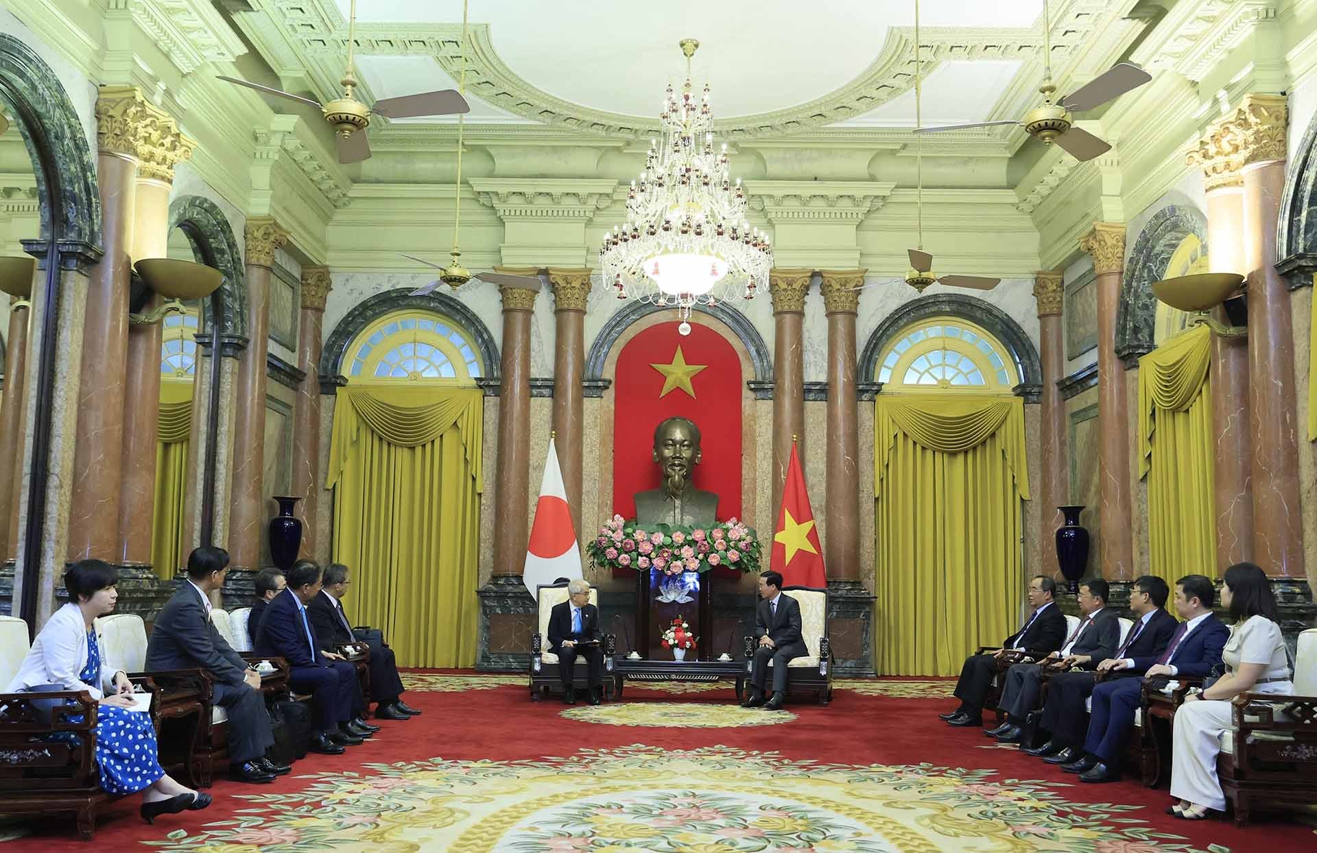 Chủ tịch nước Võ Văn Thưởng tiếp Chủ tịch Thượng viện Nhật Bản Otsuji Hidehisa. (Nguồn: TTXVN)