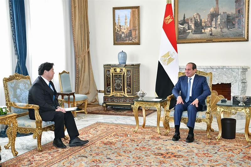 Tổng thống Ai Cập Abdel-Fattah al-Sisi và Ngoại trưởng Nhật Bản Yoshimasa Hayashi tại thủ đô Cairo ngày 6/9. (Nguồn: Ahram)