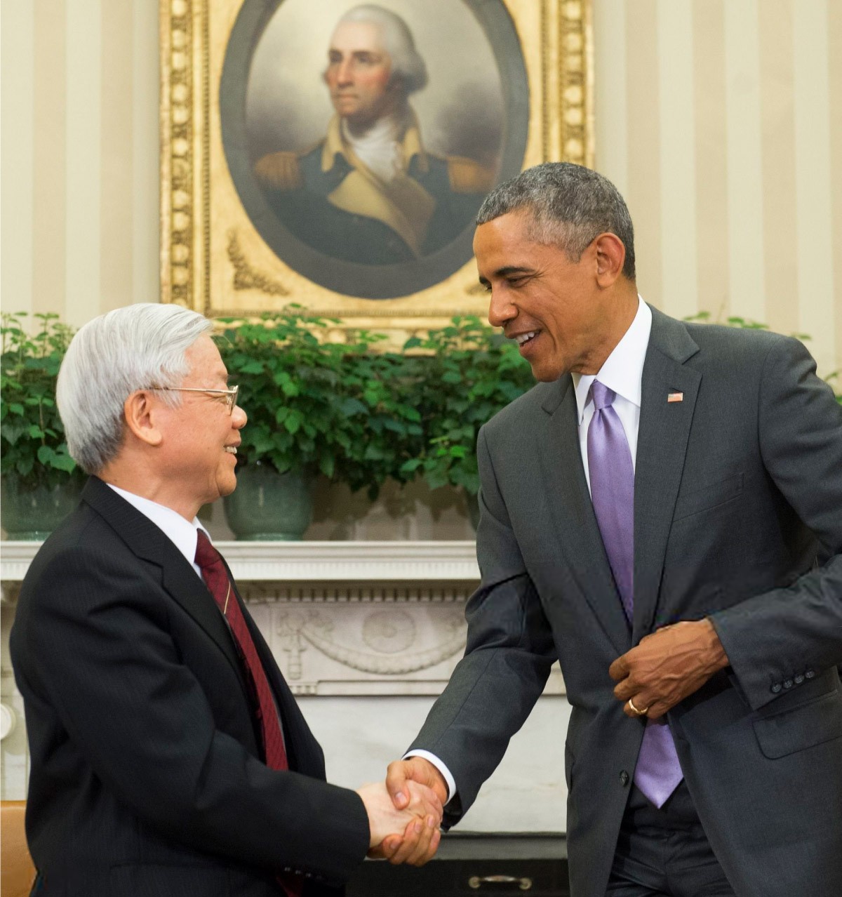 Tổng thống Barack Obama tiếp Tổng Bí thư Nguyễn Phú Trọng tại Phòng Bầu dục trong Nhà Trắng, ngày 7/7/2015. (Nguồn: AFP)