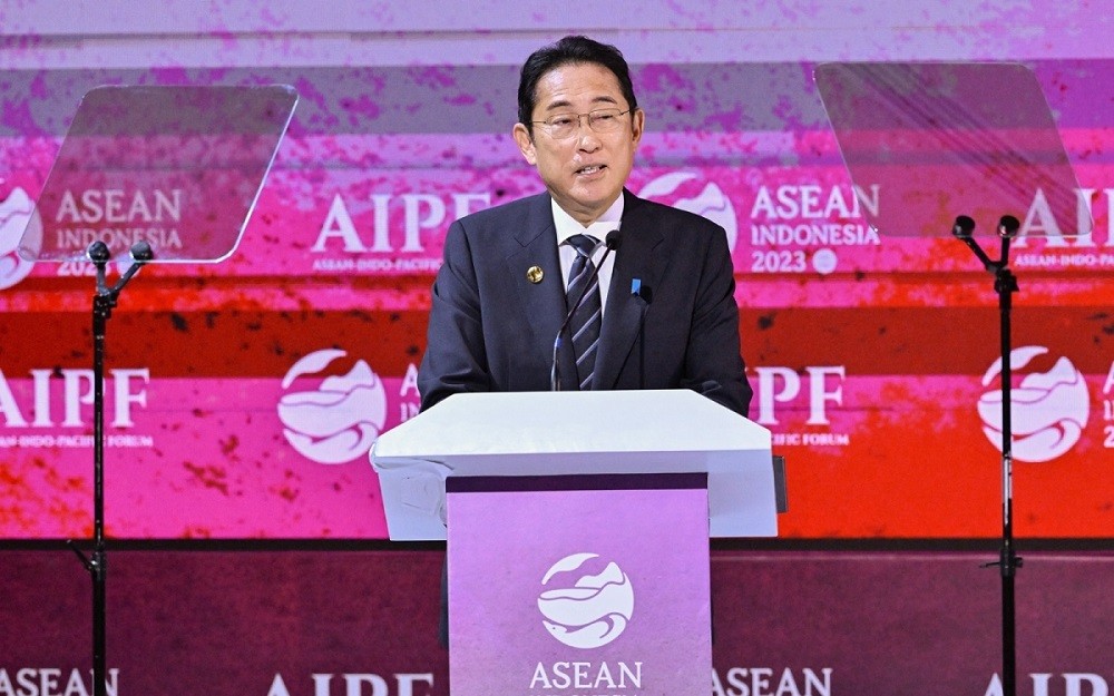 (09.08) Thủ tướng Nhật Bản Kishida Fumio phát biểu tại Diễn đàn ASEAN-Ấn Độ Dương-Thái Bình Dương. (Nguồn: AFP)