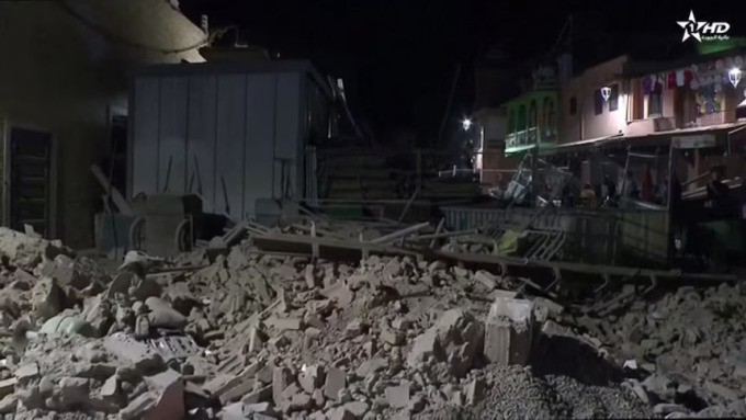 Cảnh nhà cửa đổ nát trong động đất ở Marrakesh, Morocco, ngày 9/9. Ảnh: Al Oula