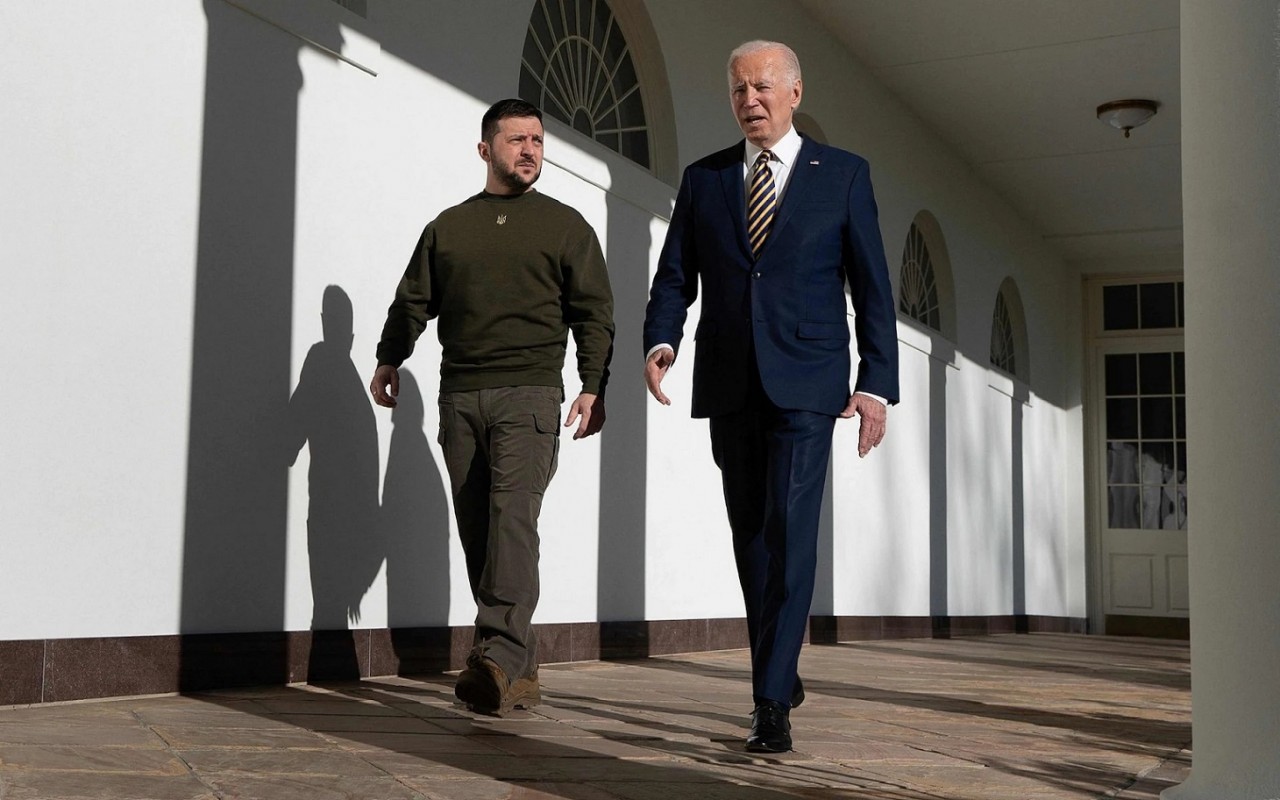 Tổng thống Ukraine Volodymyr Zelensky và người đồng cấp Mỹ Joe Biden tại Nhà Trắng tháng 12/2022. (Nguồn: AFP)