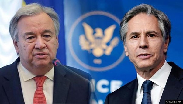 Ngoại trưởng Mỹ Antony Blinken và Tổng thư ký Liên hợp quốc Antonio Guterres. (Nguồn: AP)