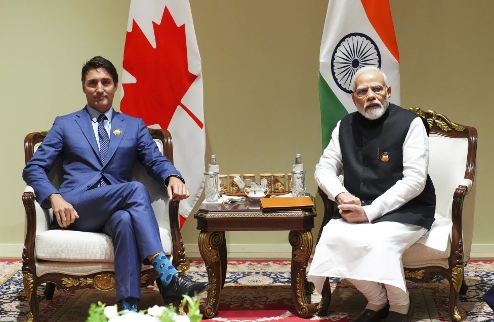 Thủ tướng Justin Trudeau tham gia cuộc gặp song phương với Thủ tướng Ấn Độ Narendra Modi trong Hội nghị thượng đỉnh G20 ở New Delhi, Ấn Độ vào Chủ nhật, ngày 10 tháng 9 năm 2023. (Nguồn: Sean Kilpatrick/The Canadian Press via AP)