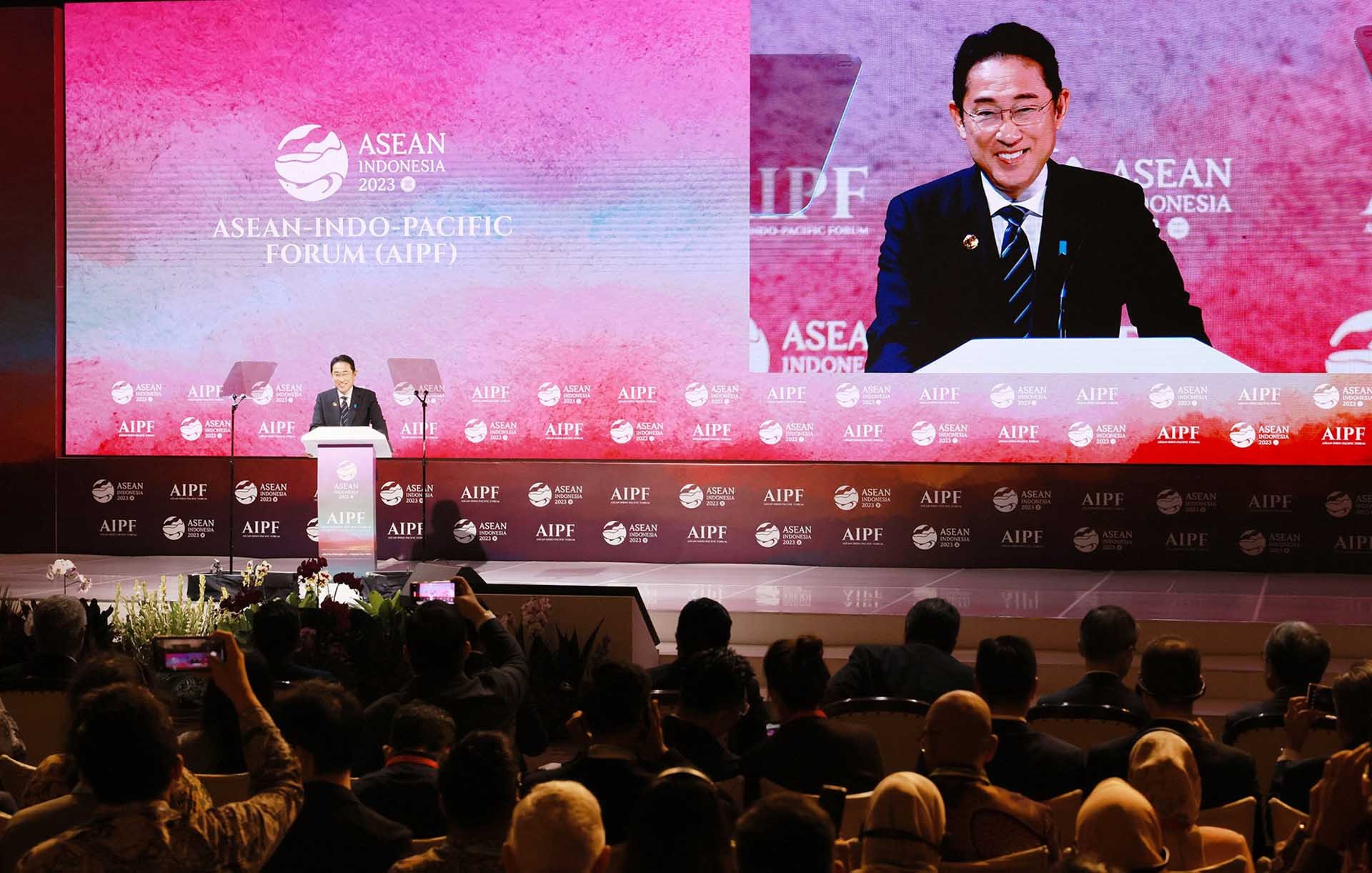 Thủ tướng Nhật Bản Kishida Fumio phát biểu tại Diễn đàn ASEAN-Ấn Độ Dương-Thái Bình Dương bên lề Hội nghị cấp cao ASEAN thứ 43 tháng 9/2023 tại Indonesia. (Nguồn: Văn phòng Thủ tướng Nhật Bản) 