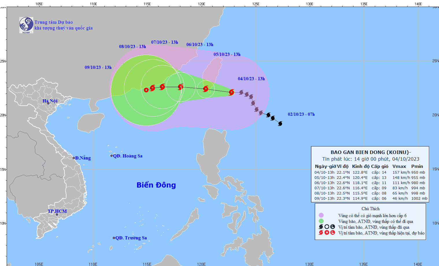 Dự báo bão Koinu: Từ ngày 5/10, vùng gần tâm bão gió cấp 11-12, giật cấp 15, sóng cao biển cao 6-8m; Trung Quốc ứng phó khẩn cấp