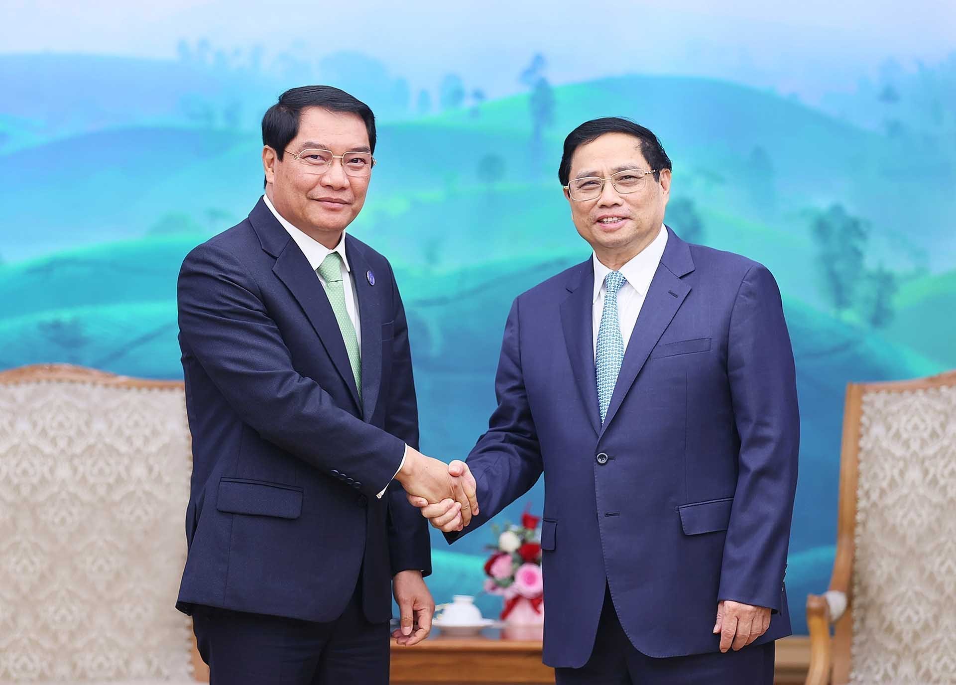 Thủ tướng Phạm Minh Chính tiếp Đô trưởng Vientiane Atsaphangthong Siphandone. (Nguồn: TTXVN)