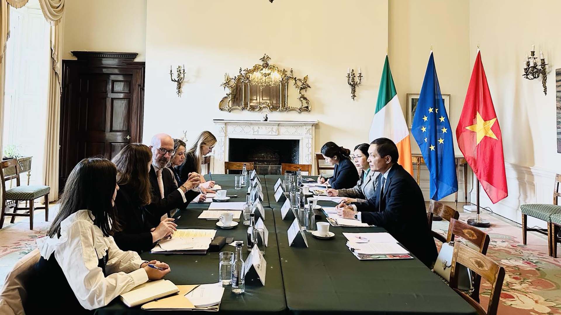 Vụ trưởng Vụ châu Âu Đỗ Minh Hùng và Tổng Vụ trưởng châu Á-Thái Bình Dương, Bộ Ngoại giao Ireland Gerard Keown tham vấn chính trị cấp Vụ trưởng Vụ khu vực.