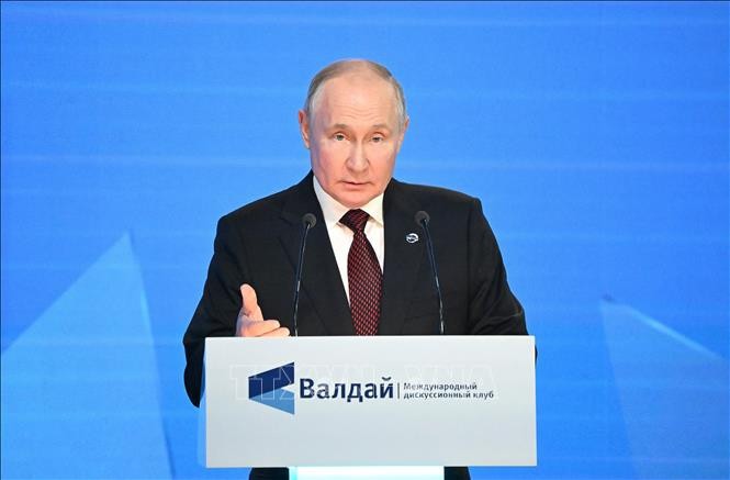 Tổng thống Nga Vladimir Putin phát biểu tại Hội nghị thường niên Câu lạc bộ thảo luận quốc tế Valdai ở Sochi, Nga ngày 5/10. Ảnh: AFP