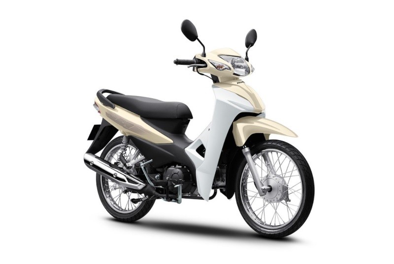 Honda Wave Alpha phiên bản cổ điển màu vàng trắng.