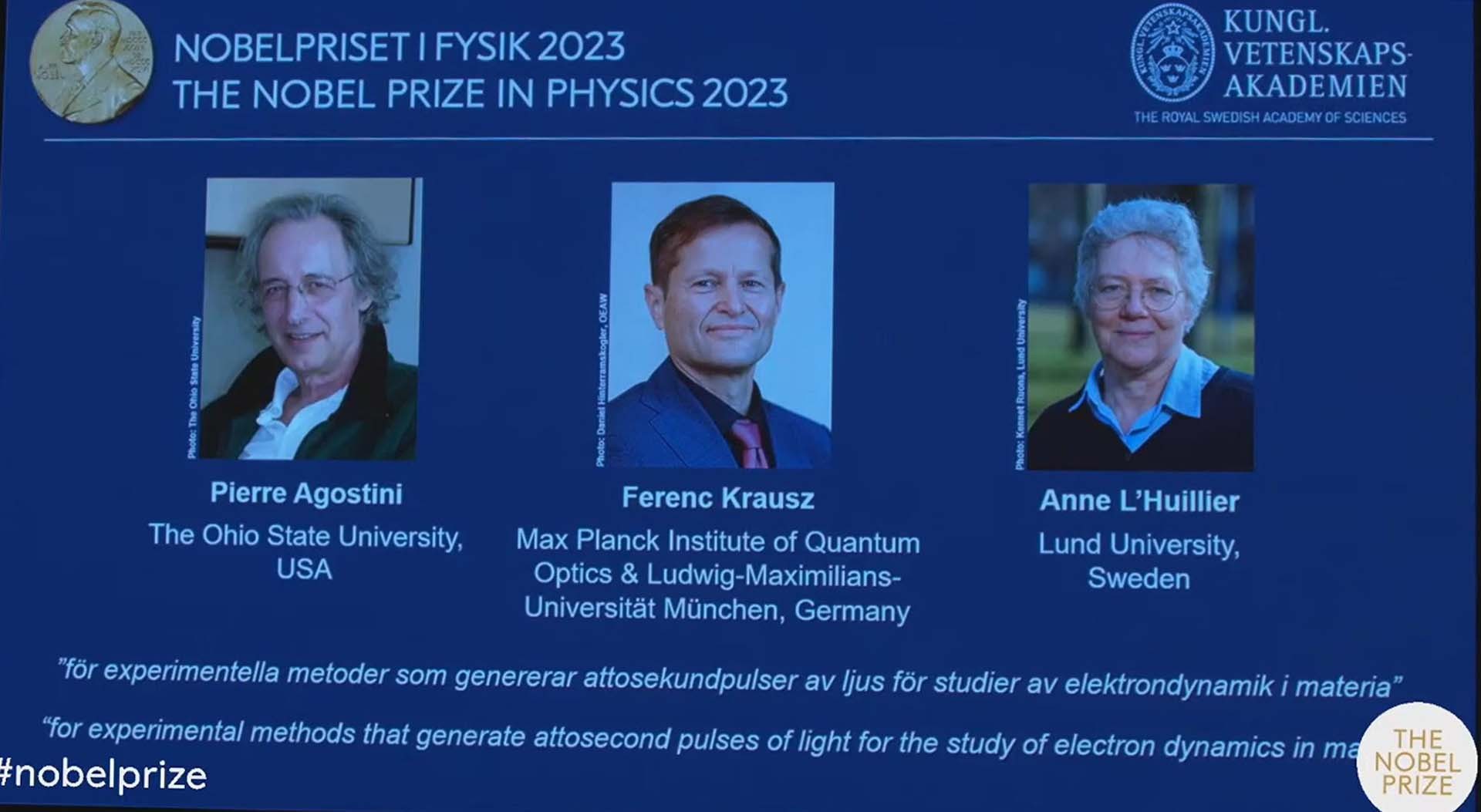 Các nhà khoa học được trao giải Nobel Vật lý 2023. (Nguồn: phys.org) 