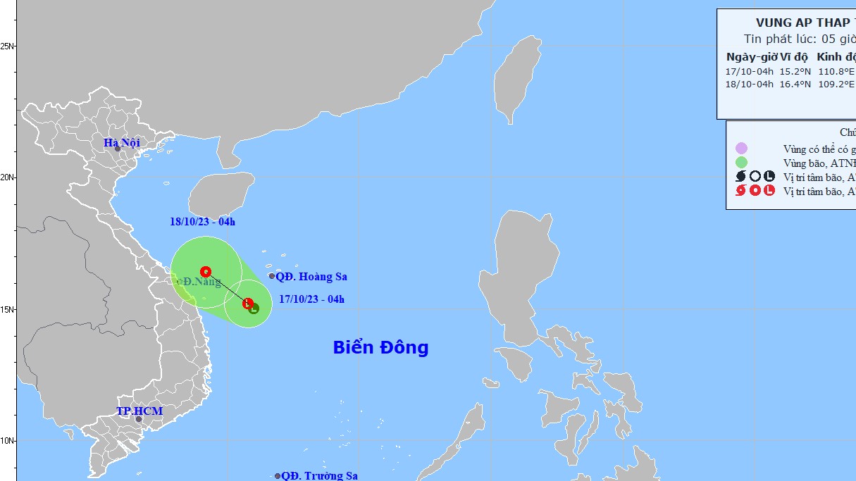 Dự báo vùng áp tháp: Sẽ mạnh lên thành áp thấp nhiệt đới, trên vùng biển ngoài khơi Trung Trung Bộ