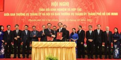 Thành phố Hồ Chí Minh và Hà Nội trao đổi kinh nghiệm, hợp tác toàn diện trên các lĩnh vực