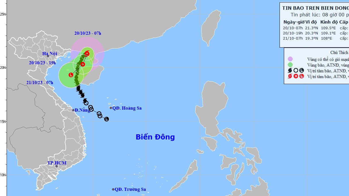 Dự báo bão số 5 trên vùng biển phía Đông Bắc khu vực Bắc Vịnh Bắc Bộ, gió gần tâm bão giật cấp 10