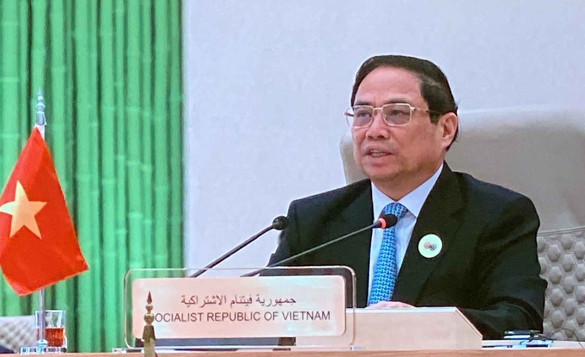 Thủ tướng Phạm Minh Chính phát biểu tại Hội nghị cấp cao ASEAN-GCC. (Nguồn: TTXVN) Thủ tướng Phạm Minh Chính phát biểu tại Hội nghị cấp cao ASEAN-GCC. (Nguồn: TTXVN)