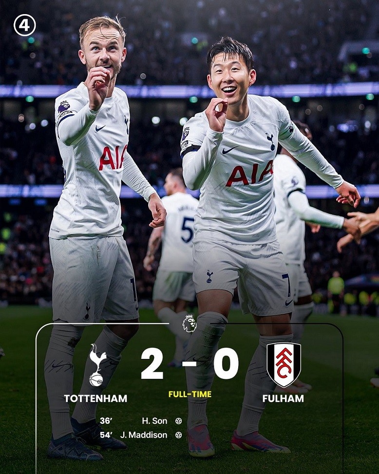  Với 3 điểm giành được, Tottenham giành lại ngôi vị số một trên bảng xếp hạng Ngoại hạng Anh 2023/24.