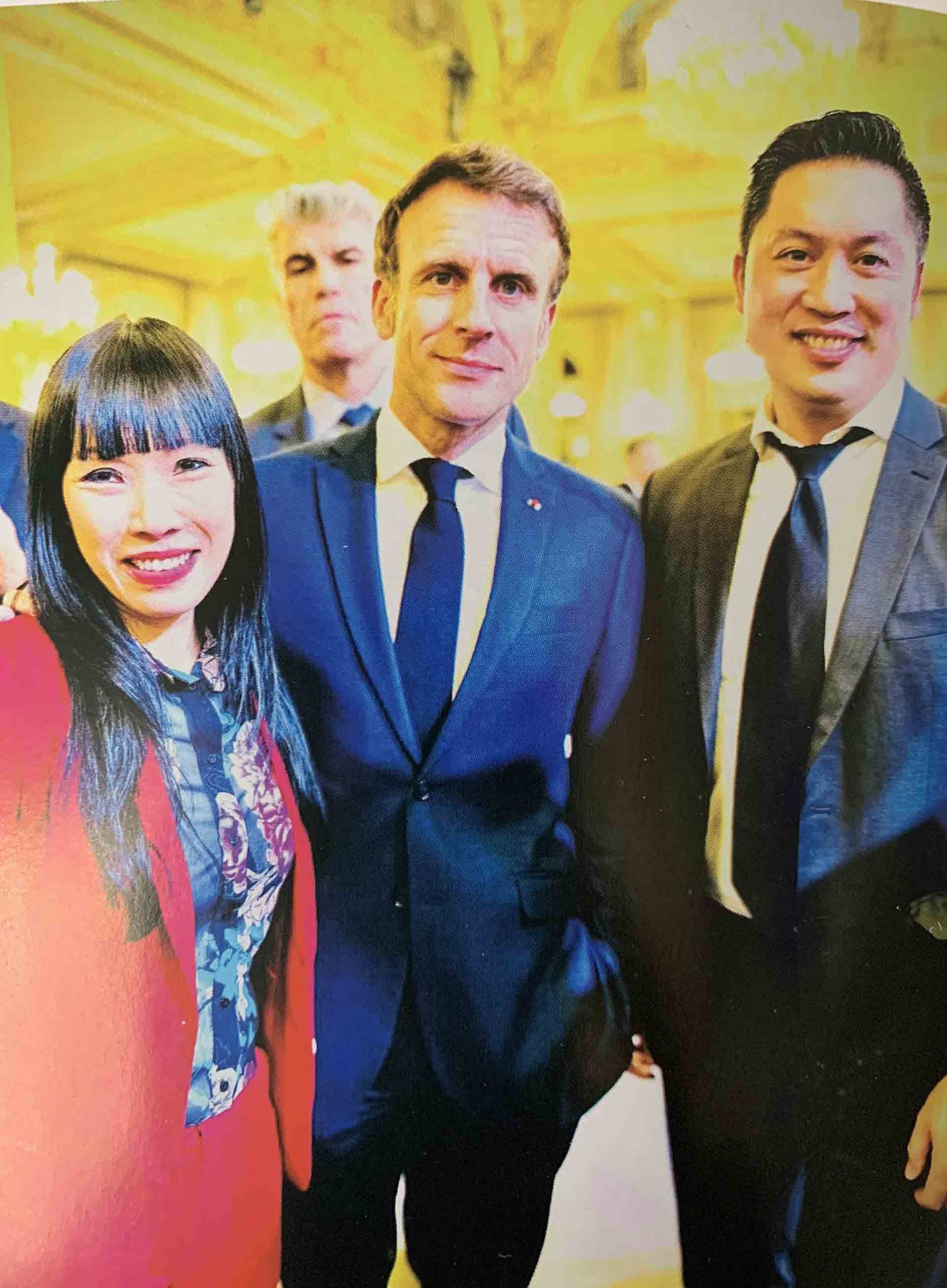 Vợ chồng chị Stéphanie Đỗ và Tổng thống Pháp Emmanuel Macron. (Ảnh: NVCC)
