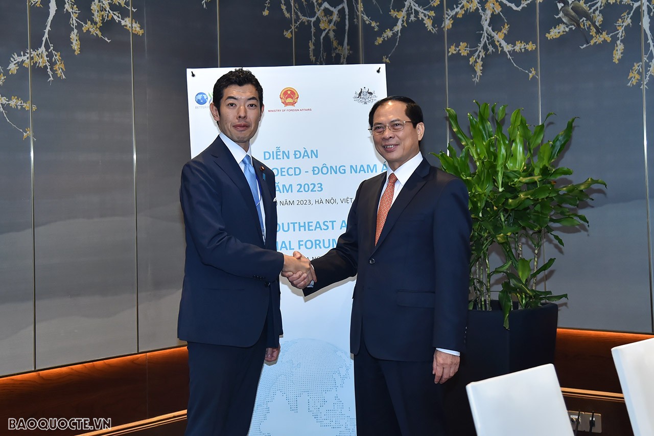 FM Bui Thanh Son receives Japanese State Minister Tsuji Kiyoto in Hanoi