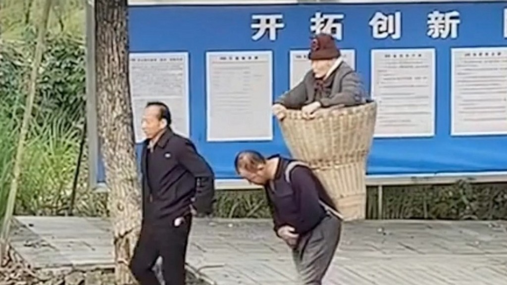 Trung Quốc: Cộng đồng mạng xúc động, dành lời khen hai anh em thay nhau địu mẹ già đến bệnh viện