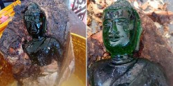 Thái Lan phát hiện tượng Phật nhỏ bằng ngọc lục bảo ẩn trong thân cây xoài cổ thụ