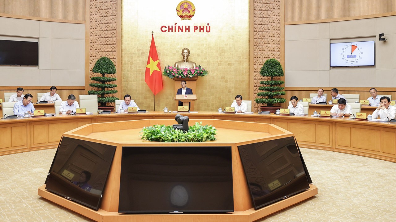 Thủ tướng Phạm Minh Chính chủ trì phiên họp Chính phủ thường kỳ tháng 10/2023. (Nguồn: VGP News)