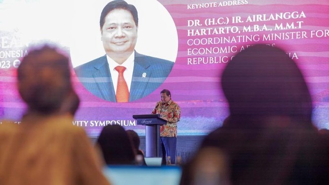 Bộ trưởng Điều phối Kinh tế Indonesia Airlangga Hartarto nhấn mạnh điều đó trong phát biểu khai mạc Hội nghị chuyên đề kết nối ASEAN lần thứ 14 với chủ đề “Thúc đẩy kết nối hướng tới biến ASEAN thành trung tâm tăng trưởng” tại Indonesia ngày 8/11. (Nguồn: CNN Indonesia)