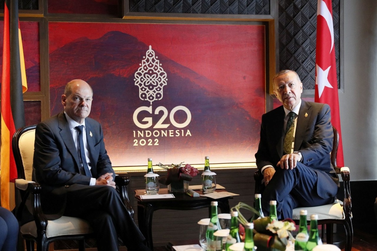  Thủ tướng Đức Olaf Scholz sẽ gặp Tổng thống Thổ Nhĩ Kỳ Recep Tayyip Erdogan gặp nhau trong khuôn khổ Hội nghị thượng đỉnh G20 tại Bali, Indonesia ngày 16/11/2022. (Nguồn: Reuters0