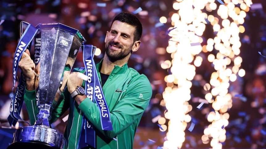 Vô địch ATP Finals 2023, tay vợt Serbia Novak Djokovic trả lời phỏng vấn bằng tiếng Italy