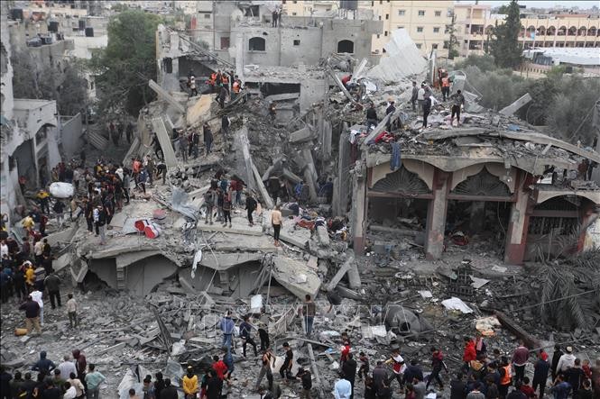 Cảnh đổ nát sau các cuộc oanh tạc của Israel xuống thành phố Rafah, miền Nam Dải Gaza, ngày 22/11/2023.