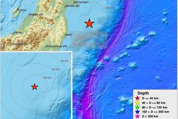 Động đất rung chuyển ngoài khơi đảo Honshu, Nhật Bản