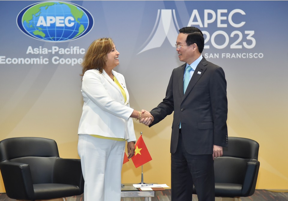 Chủ tịch nước Võ Văn Thưởng gặp Tổng thống Peru Dina Ercilia Boluarte Zegarra.