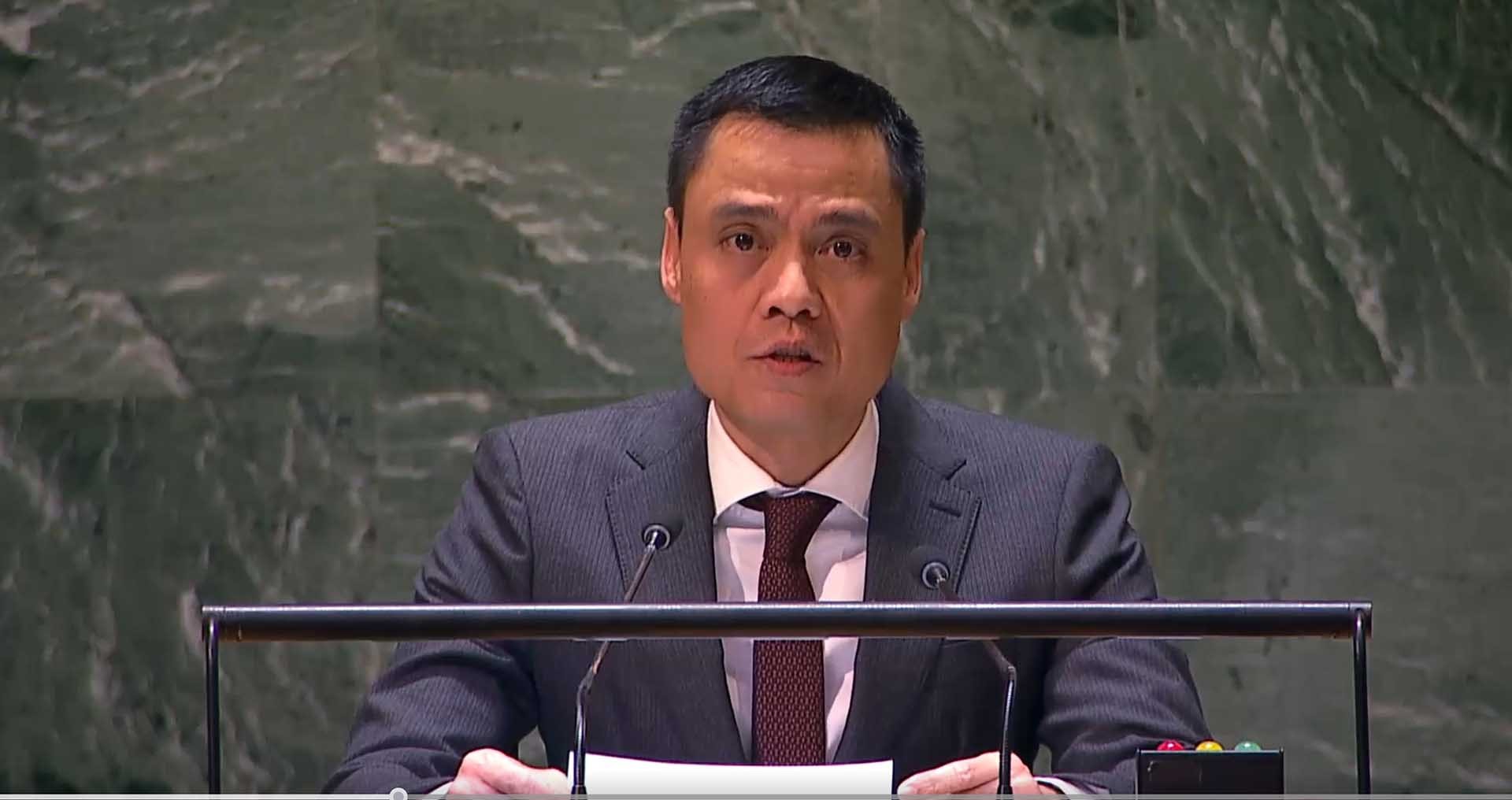 Đại sứ Đặng Hoàng Giang phát biểu tại cuộc họp.  