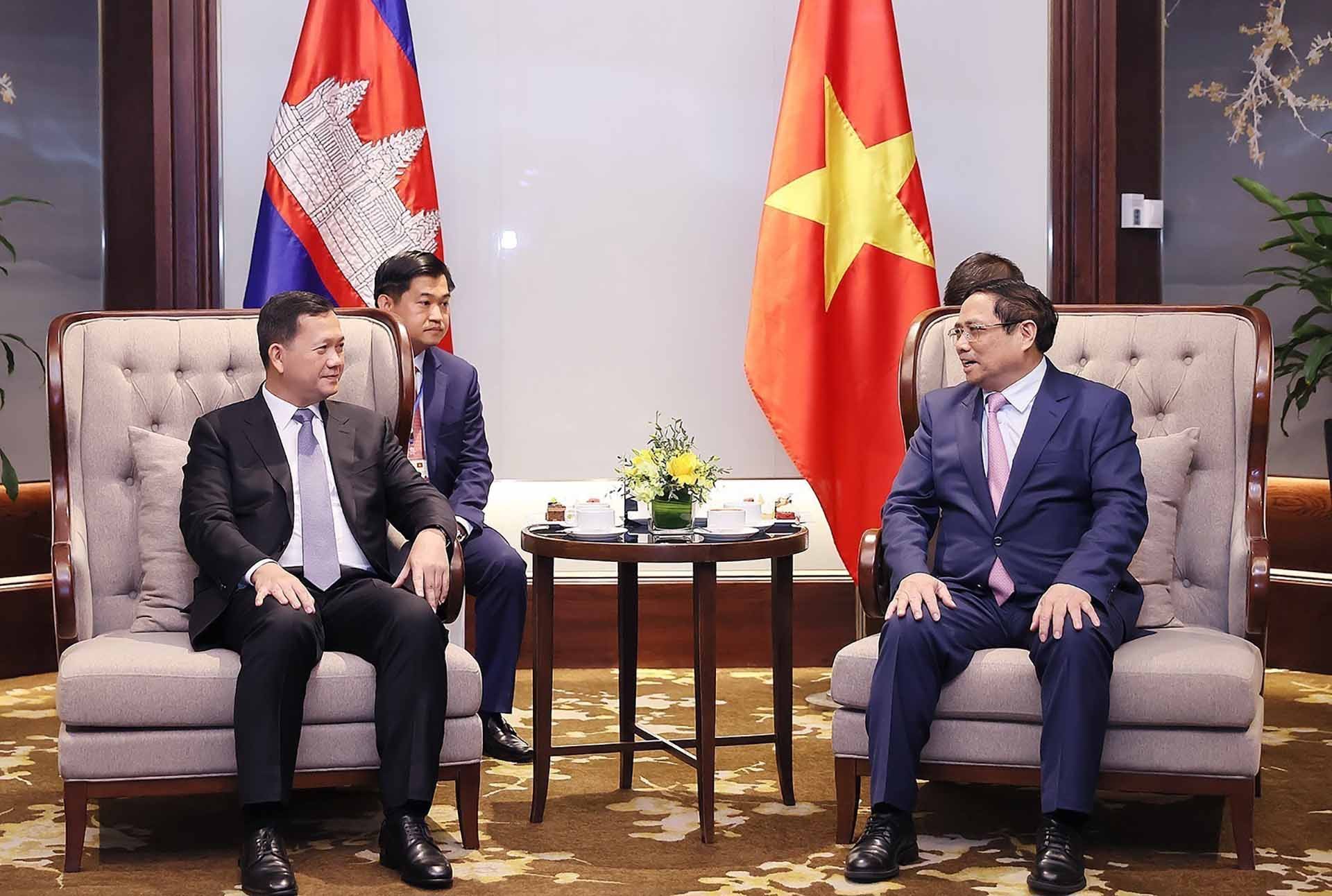 Thủ tướng Phạm Minh Chính tiễn Thủ tướng Campuchia Samdech Moha Bovor Thipadei Hun Manet kết thúc chuyến thăm chính thức Việt Nam. (Nguồn: TTXVN)