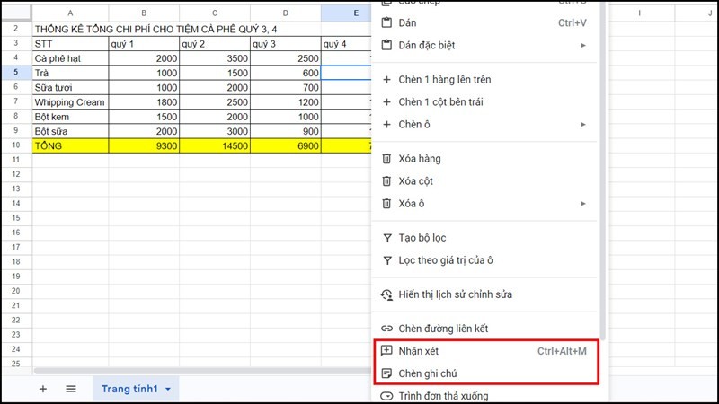 Cách viết ghi chú, bình luận trên Google Sheets cực đơn giản