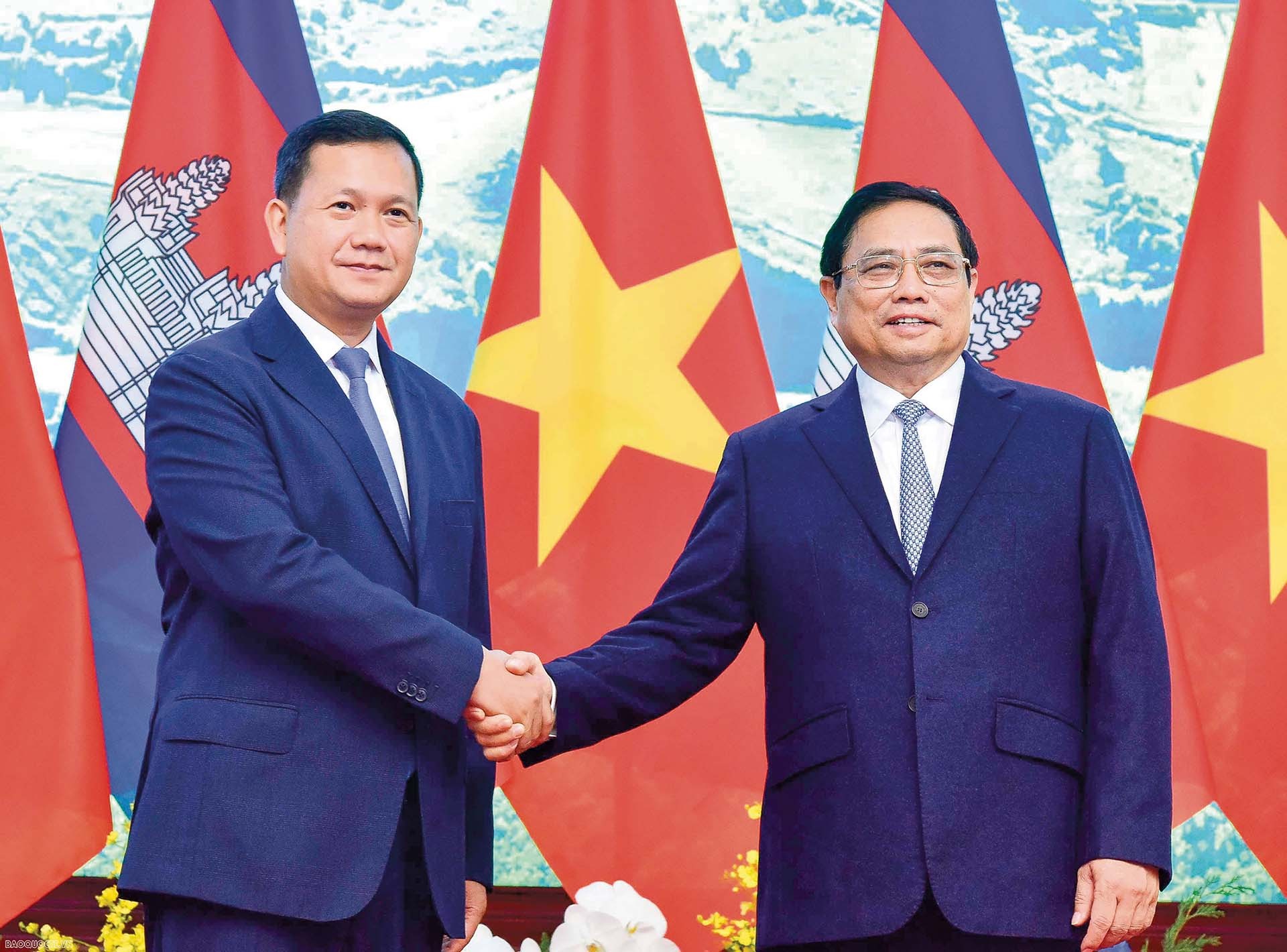 Thủ tướng Chính phủ Phạm Minh Chính đón Thủ tướng Campuchia Hun Manet trong chuyến thăm tới Việt Nam từ ngày 11-12/2023.