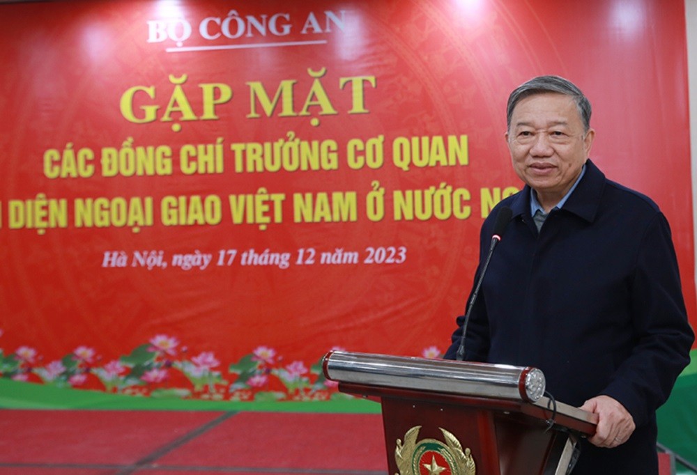 (12.18) Bộ trưởng Bộ Công an Tô Lâm phát biểu tại buổi gặp mặt. (Nguồn: CAND)