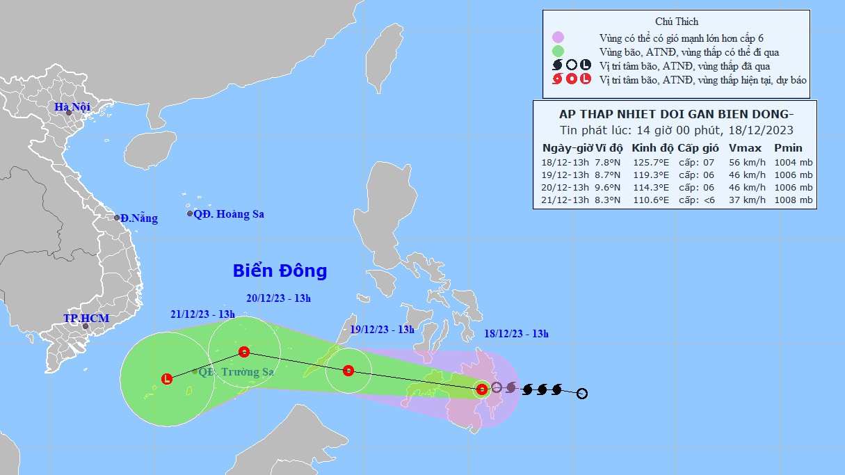 Dự báo ảnh hưởng của áp thấp nhiệt đới gần Biển Đông: Khu vực quần đảo Trường Sa cấp độ rủi ro thiên tai cấp 3
