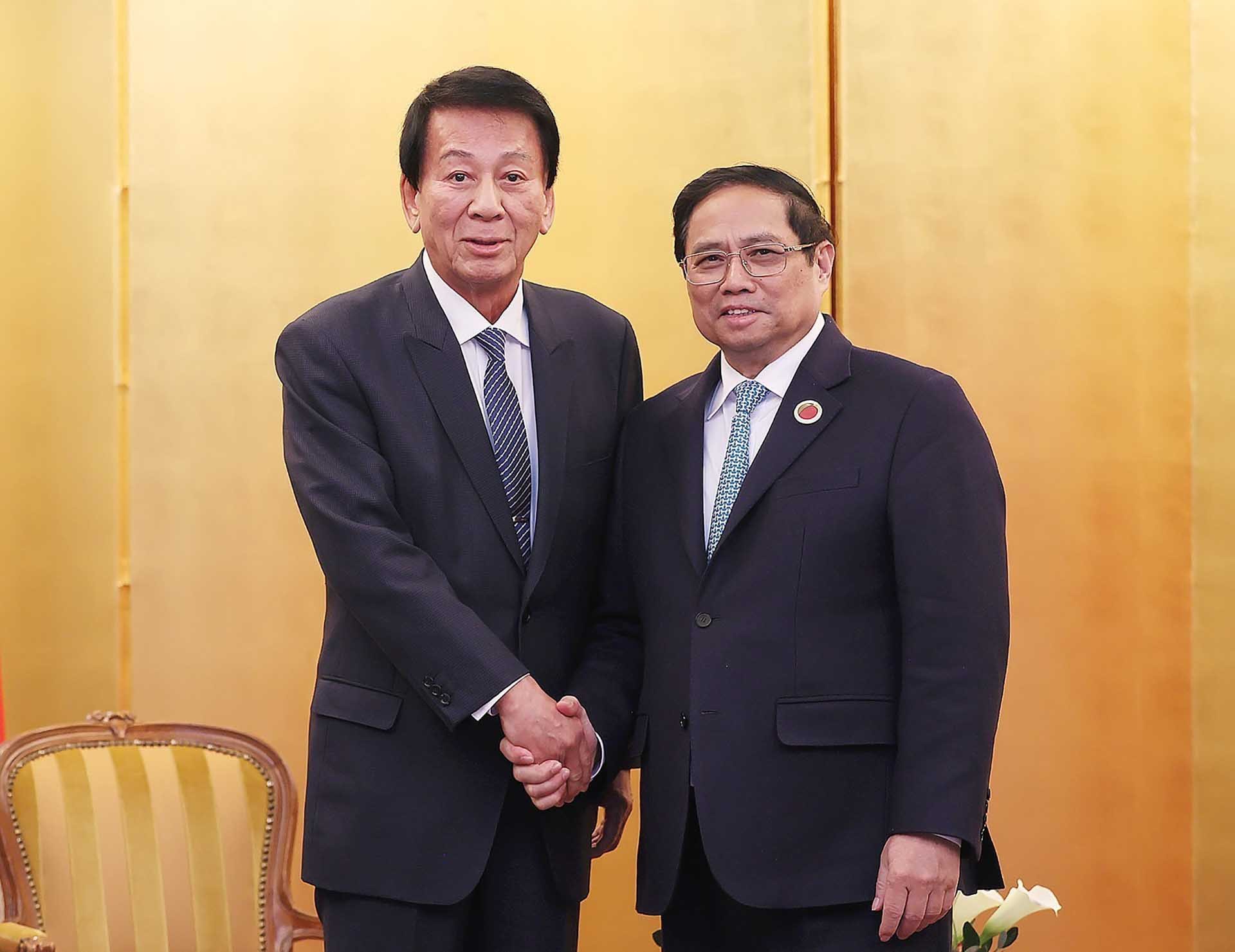 Thủ tướng Phạm Minh Chính tiếp nguyên Đại sứ đặc biệt Nhật-Việt Sugi Ryotaro. (Nguồn: TTXVN)