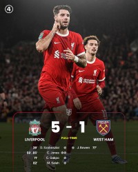 Carabao Cup: Hình ảnh trận đấu Liverpool thắng đậm West Ham; xác định 2 cặp đấu vòng bán kết