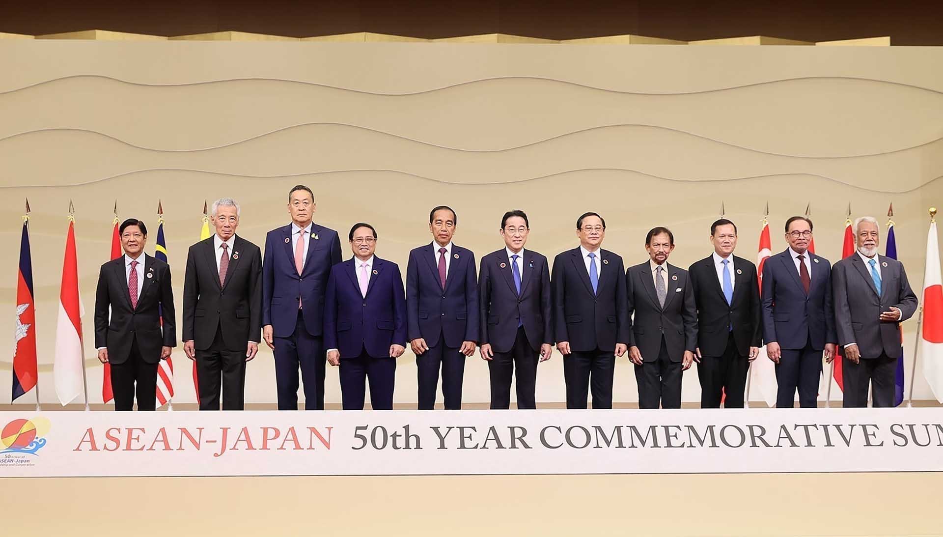 Thủ tướng Phạm Minh Chính phát biểu tại Hội nghị cấp cao kỷ niệm 50 năm ASEAN - Nhật Bản.  (Ảnh: Nhật Bắc)