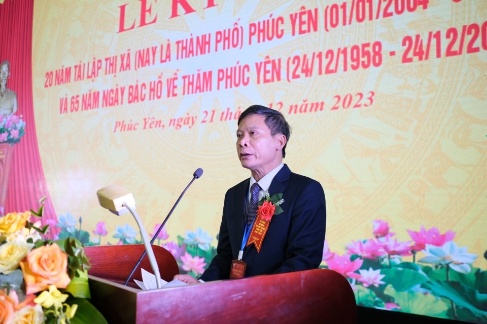 Bí thư Thành ủy Phúc Yên Nguyễn Thanh Hải phát biểu tại Lễ kỷ niệm.