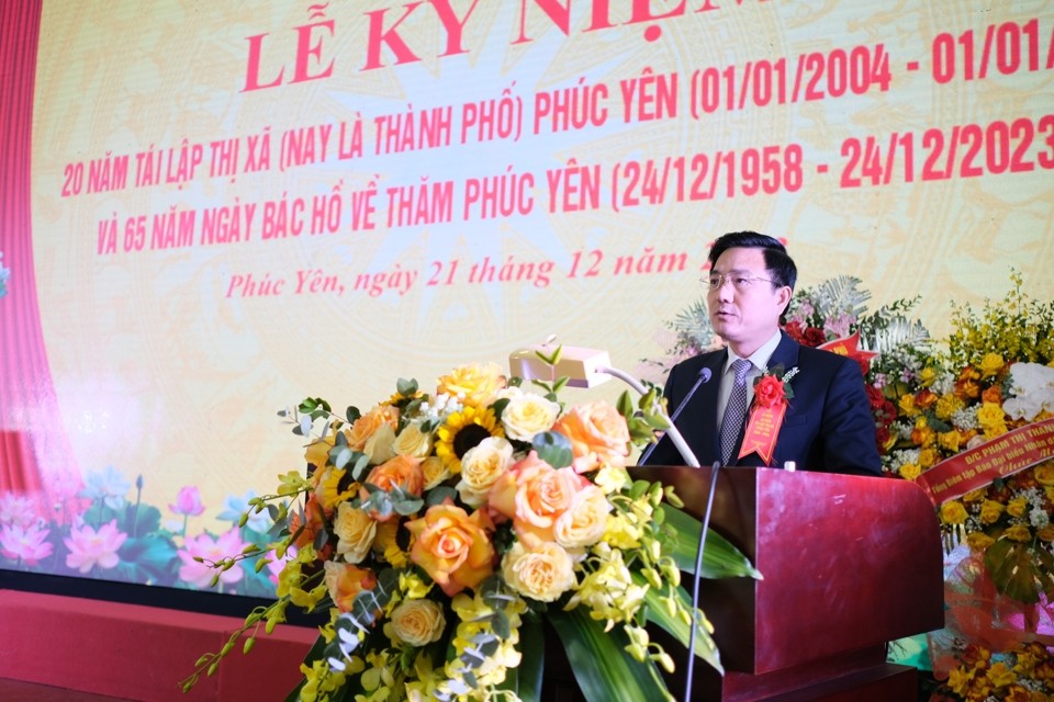 Phó Chủ tịch UBND tỉnh Vĩnh Phúc Vũ Việt Văn phát biểu chỉ đạo tại Lễ kỷ niệm. (Nguồn: Kinh tế & Đô thị)