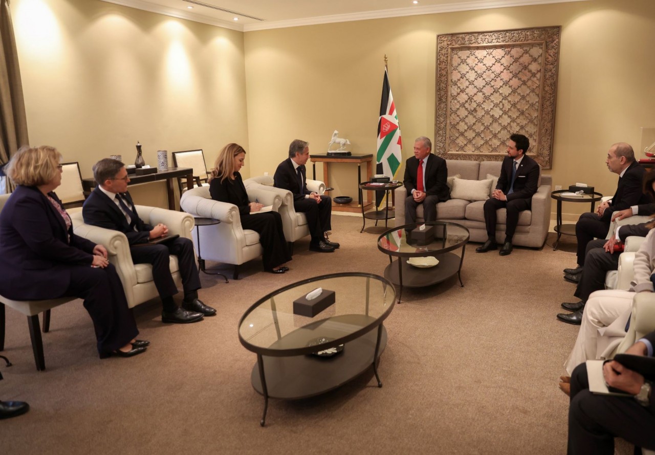 Ngoại trưởng Mỹ Antony Blinken gặp  Quốc vương Jordan Abdullah II tại thủ đô Amman ngày 7/1/2024. (Nguồn: X)