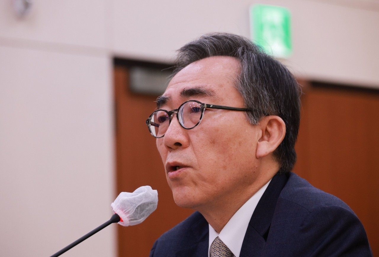 Ngoại trưởng mới được bổ nhiệm của Hàn Quốc Cho Tae-yul phát biểu tại phiên điều trần của Quốc hội ở Seoul ngày 8/1/2024. (Nguồn: Yonhap)