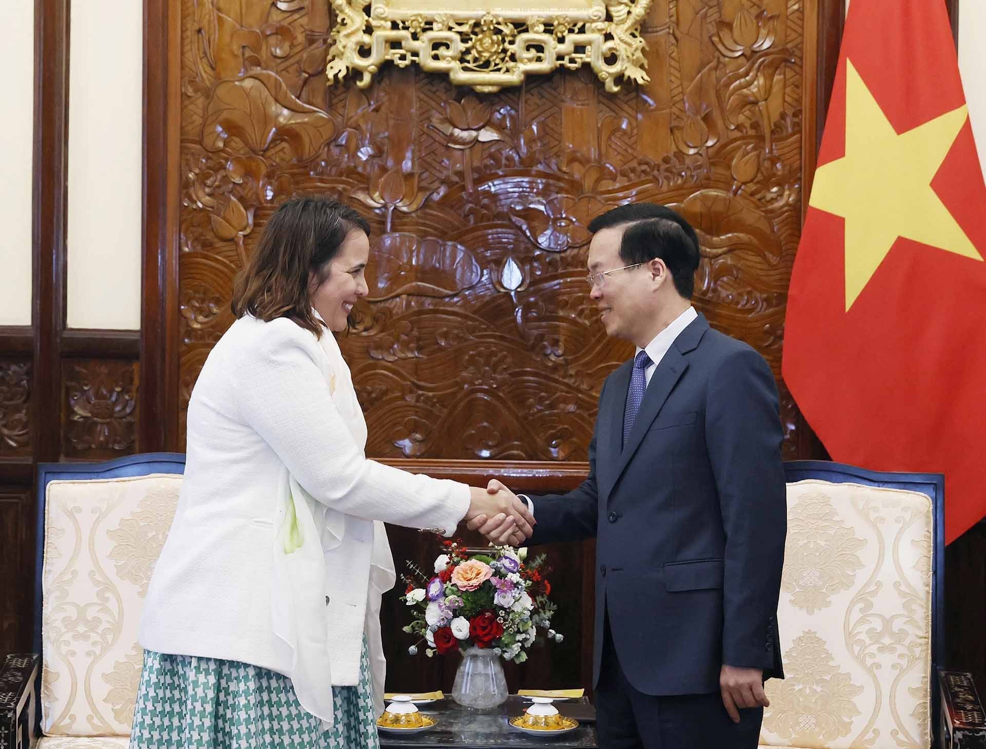 Chủ tịch nước Võ Văn Thưởng tiếp Đại sứ New Zealand tại Việt Nam Tredene Dobson. (Nguồn: TTXVN)