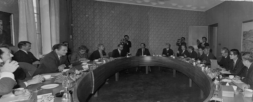 Thủ tướng Phạm Văn Đồng hội đàm với Thủ tướng Thụy Điển Olof Palme, sáng 9/4/1974, tại Phủ Thủ tướng ở thủ đô Stockholm, trong chuyến thăm hữu nghị chính thức Thụy Điển từ ngày 8-11/4/1974. (Nguồn: TTXVN)