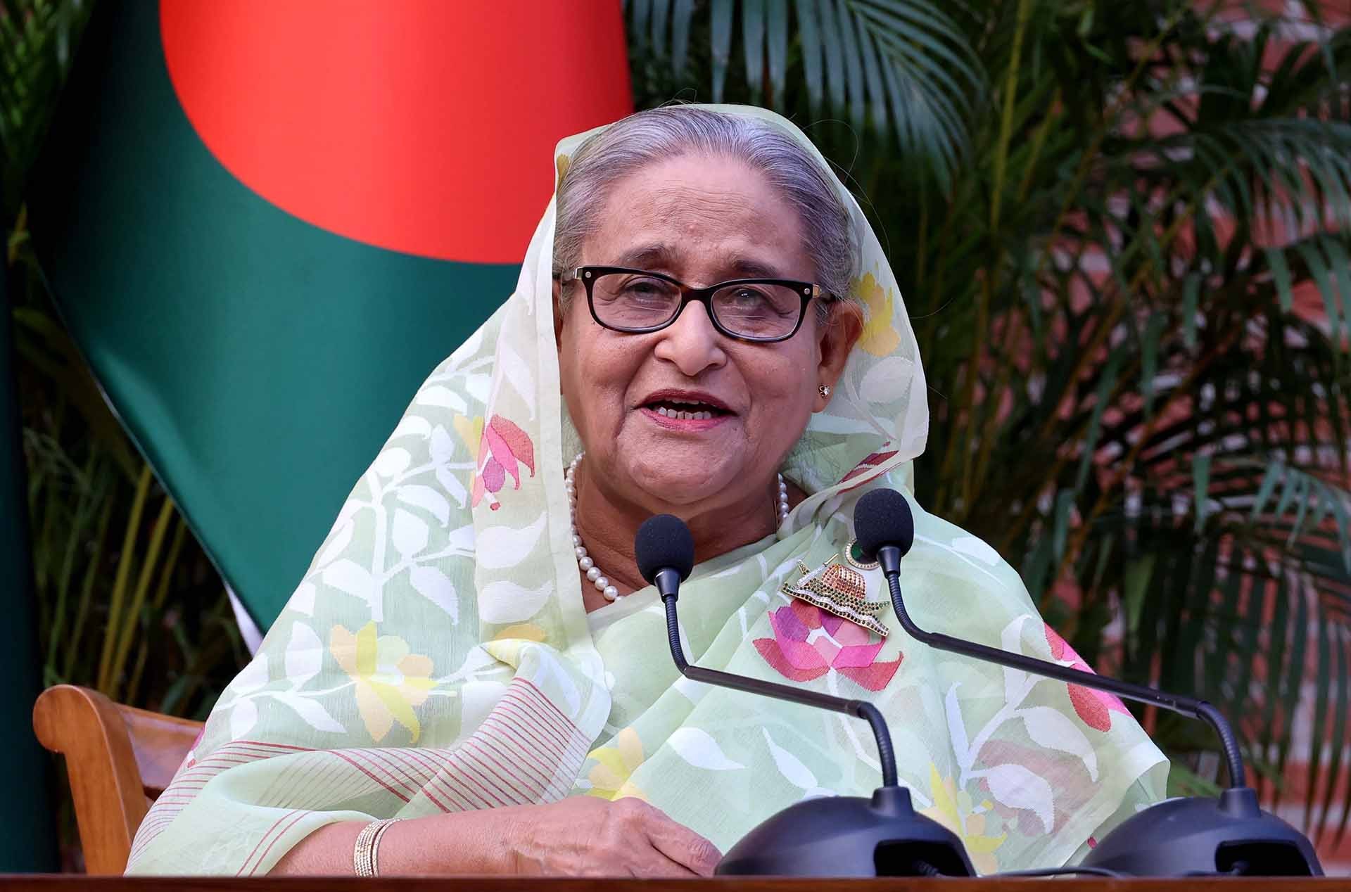 Thủ tướng Bangladesh Sheikh Hasina phát biểu tại Dhaka ngày 8/1. (Nguồn: THX)